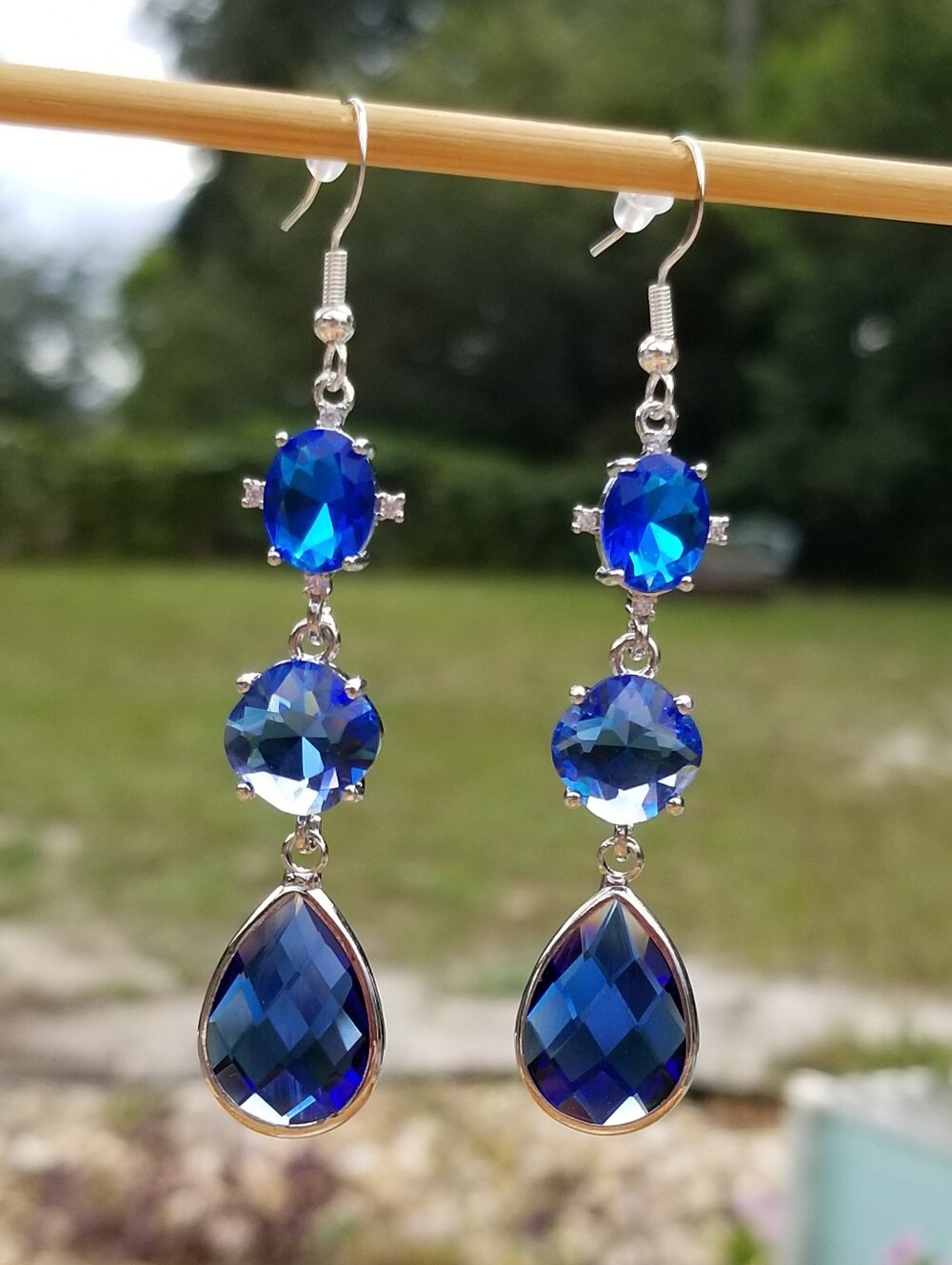 Sterling Silver Sapphire Dangle Earrings, September Birthstone